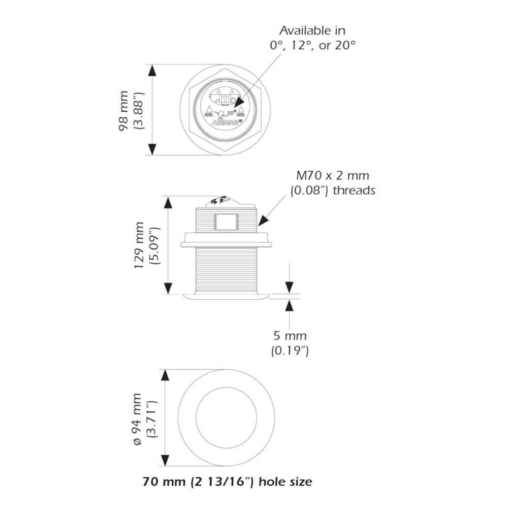 Suncoast Marine and Auto offers Airmar B75HW High Wide Chirp Transducer - 12 Degree Deadrise, 600W Thru Hull (B75C-12-HW-MM)