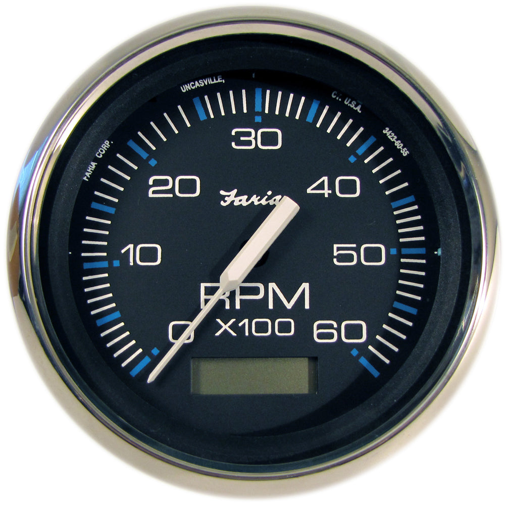 Suncoast Marine and Auto offers Faria Chesapeake Black 4" Tachometer w/Hourmeter - 6000 RPM (Gas) (Inboard) (33732)