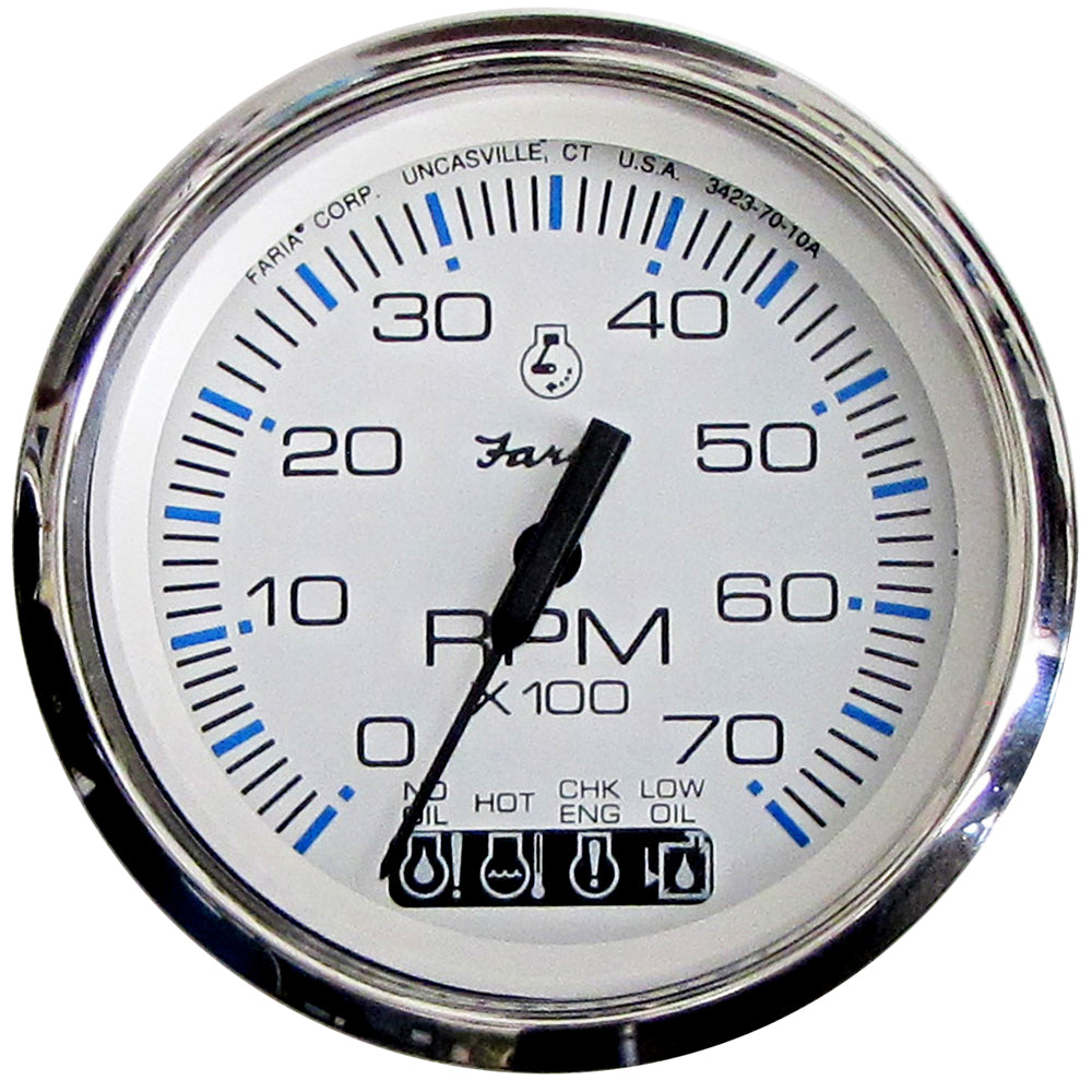 Suncoast Marine and Auto offers Faria Chesapeake White SS 4" Tachometer w/Systemcheck Indicator - 7000 RPM (Gas) (Johnson/Evinrude Outboard) (33850)