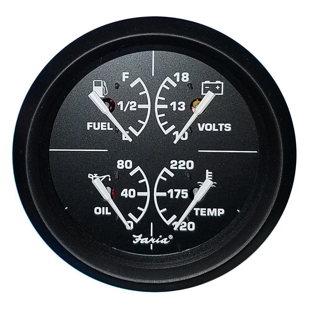 Suncoast Marine and Auto offers Faria Euro Black 4" Multifunction Gauge - Volt/Fuel/Oil/Water Temperature (32851)