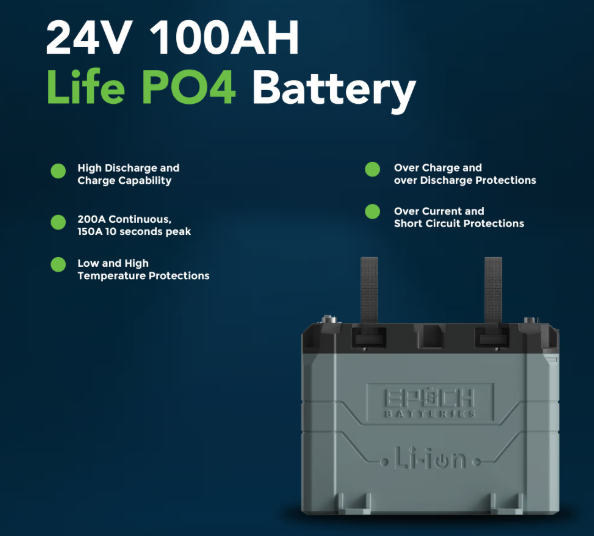 Suncoast Marine and Auto offers Epoch Battery 24V 100Ah LiFePO4 Lithium Battery (B24100A-C)