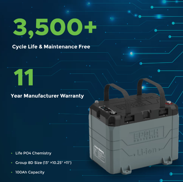 Suncoast Marine and Auto offers Epoch Battery 24V 100Ah LiFePO4 Lithium Battery (B24100A-C)