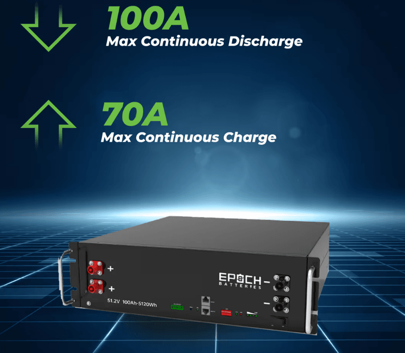 Suncoast Marine and Auto offers Epoch Battery 48V 100Ah 5.12kWh - Self-Heating Server Rack Lithium Battery (SR48100H)