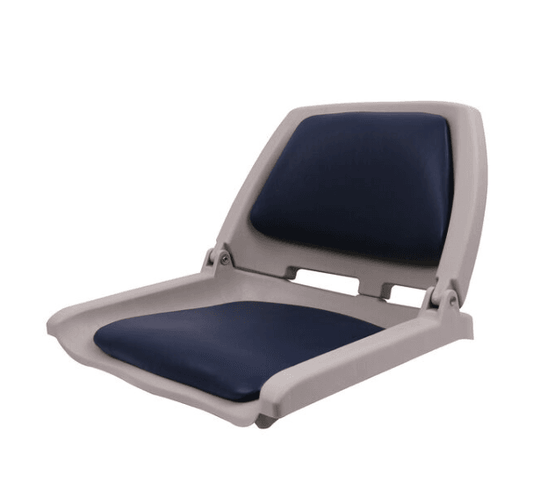 Suncoast Marine and Auto offers WEST MARINE Gray Folding Molded Boat Seat with Navy Cushion (75109N)