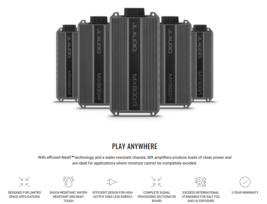 Suncoast Marine and Auto offers JL Audio MX Marine and Powersports Amplifiers Monoblock Wide-Range Amp (300 watts) (MX300/1)