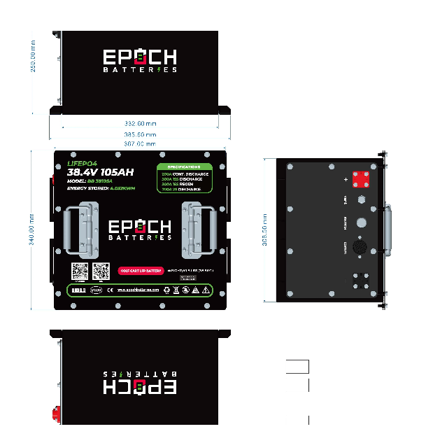 Suncoast Marine and Auto offers Epoch Battery 36V 105Ah Lithium (LiFePO4) Golf Cart Battery - Complete Kit (BB38105A-kit-1)