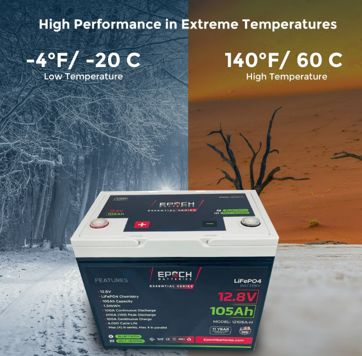 Suncoast Marine and Auto offers Epoch Battery 12V 105Ah Essential Series - Bluetooth & Heated LiFePO4 (12105A-H)