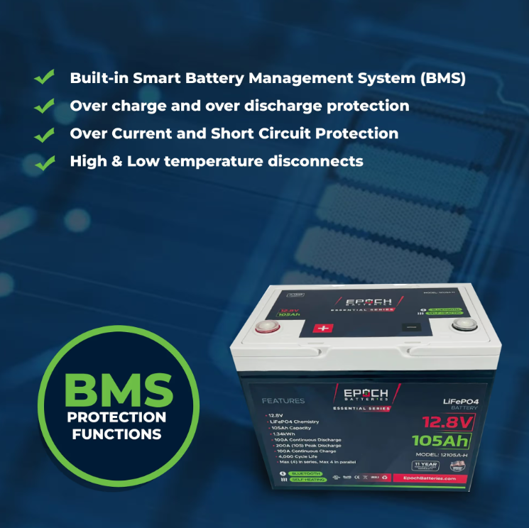 Suncoast Marine and Auto offers Epoch Battery 12V 105Ah Essential Series - Bluetooth & Heated LiFePO4 (12105A-H)