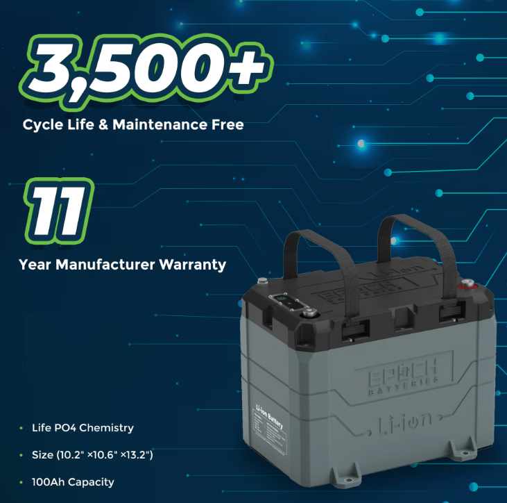 Suncoast Marine and Auto offers Epoch Battery 12V 50Ah LiFePO4 Lithium Battery - Bluetooth, Heating, Waterproof (B1250B)