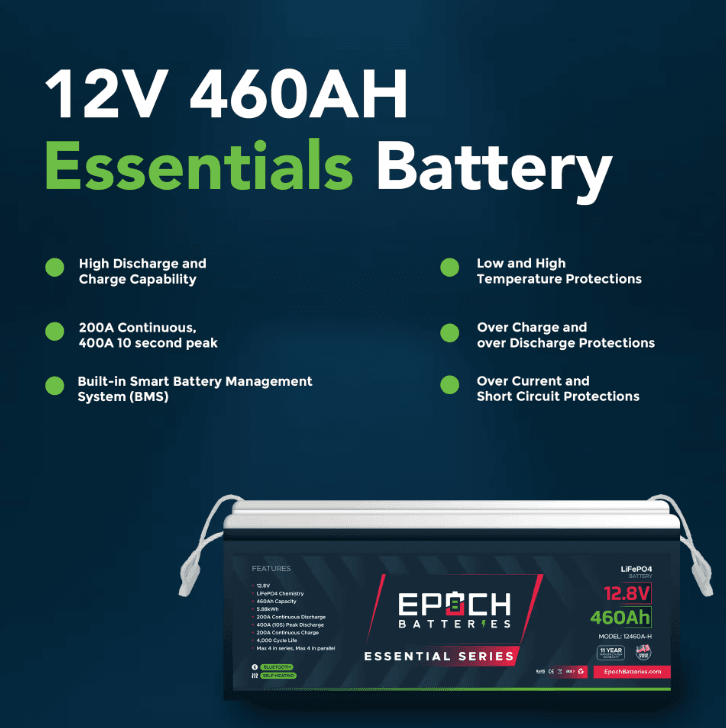 Suncoast Marine and Auto offers Epoch Battery 12V 460Ah Essential Series - Bluetooth & Heated LiFePO4 Battery (12460A-H)