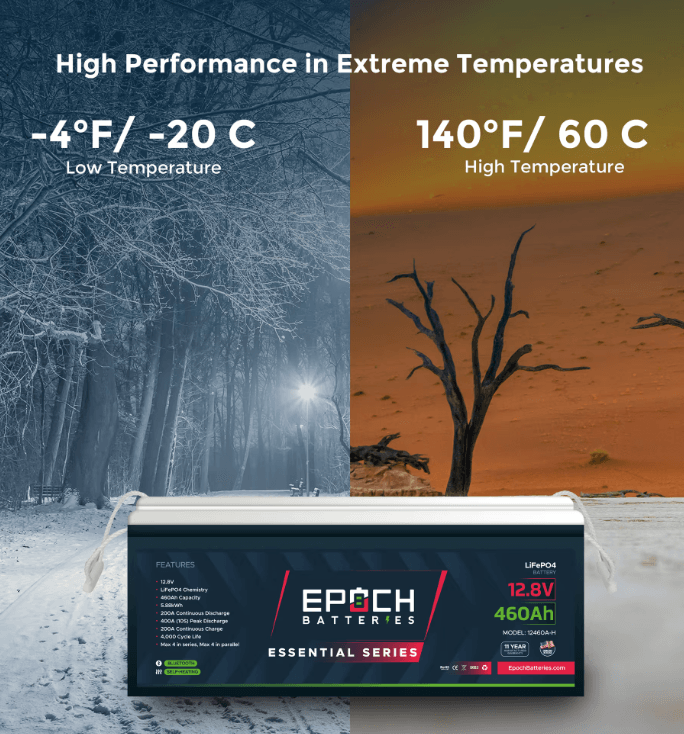 Suncoast Marine and Auto offers Epoch Battery 12V 460Ah Essential Series - Bluetooth & Heated LiFePO4 Battery (12460A-H)