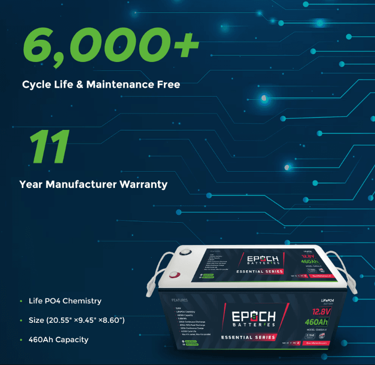 Suncoast Marine and Auto offers Epoch Battery 12V 460Ah Essential Series - Bluetooth & Heated LiFePO4 Battery (12460A-H)