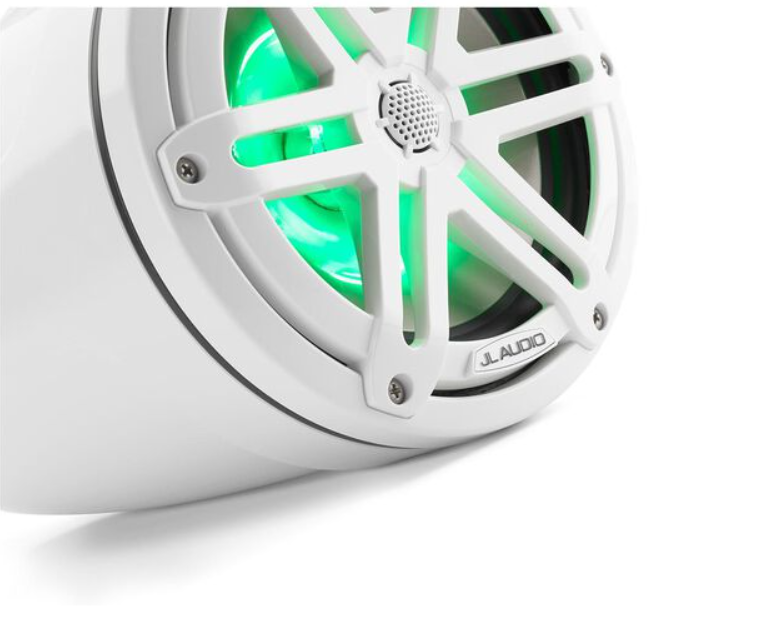 M3-770ETXv3-Gw-S-Gw-i 7.7" Enclosed Marine Coaxial Speaker System, Gloss White, White Sport Grilles with RGB LED Lighting. Model # 19562065 Mfg # 010-03270-00.