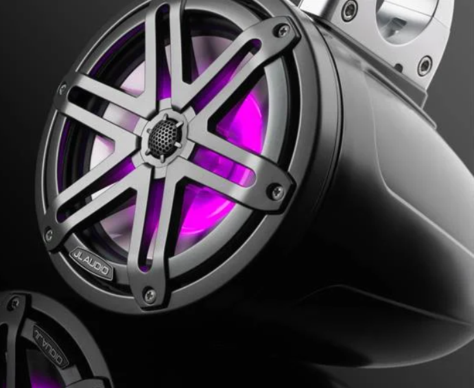 Suncoast Marine and Auto offers JL Audio® M3 Enclosed Tower Speakers 7.7" with LED and Gray Sport Grille (M3-770ETXv3-Sb-S-Gm-i)