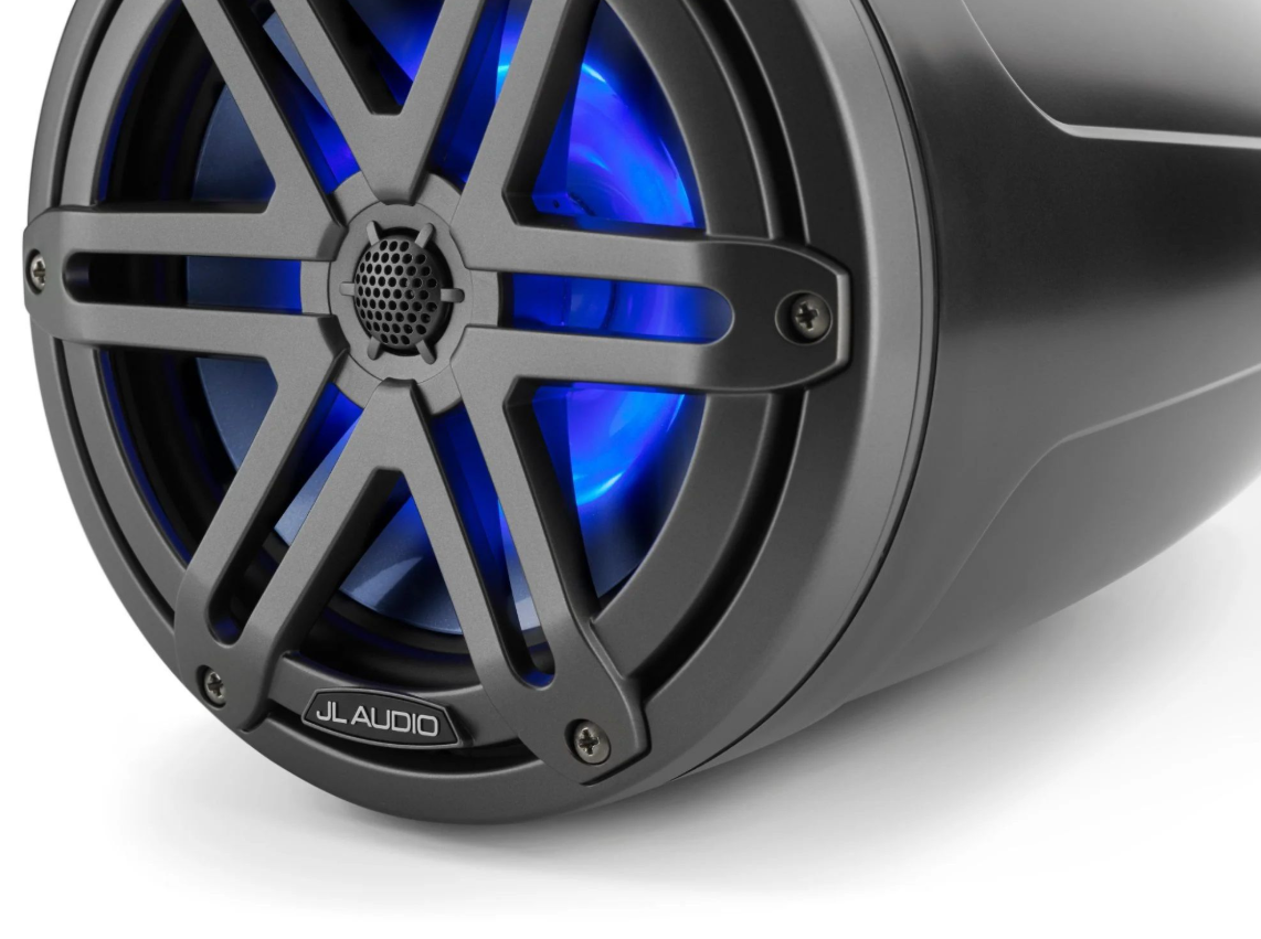Suncoast Marine and Auto offers JL Audio® M3 Enclosed Tower Speakers 7.7" with LED and Gray Sport Grille (M3-770ETXv3-Sb-S-Gm-i)