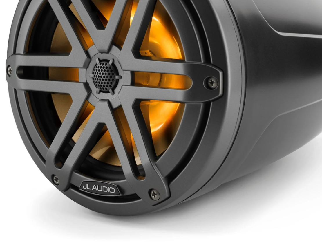 Suncoast Marine and Auto offers JL Audio® M3 Enclosed Tower Speakers 7.7" with LED and Gray Sport Grille (M3-770ETXv3-Sb-S-Gm-i)
