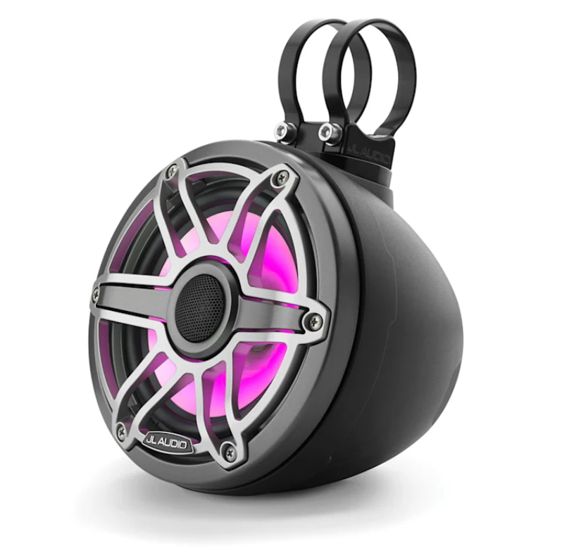 Suncoast Marine and Auto offers JL Audio VeX™ Enclosed Speaker System M6 6.5" with LED and Titanium Sport Grille (M6-650VEX-Mb-S-GmTi-i)