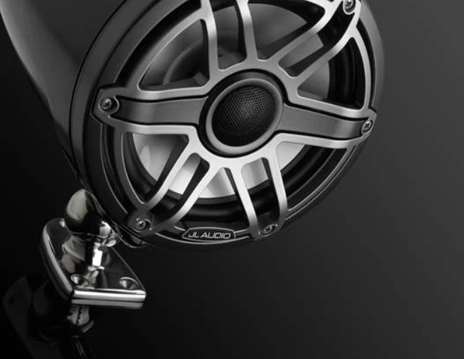 Suncoast Marine and Auto offers JL Audio® M6 Enclosed Tower Speakers 7.7" with Titanium Sport Grille (M6-770ETXv3-Sb-S-GmTi)