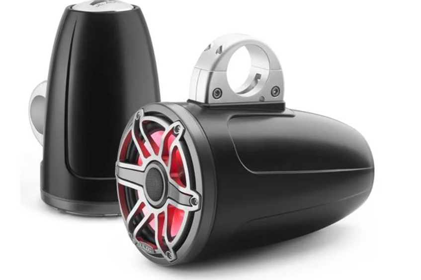 Suncoast Marine and Auto offers JL Audio® M6 Enclosed Tower Speakers 7.7" with LED and Titanium Sport Grille (M6-770ETXv3-Sb-S-GmTi-i)