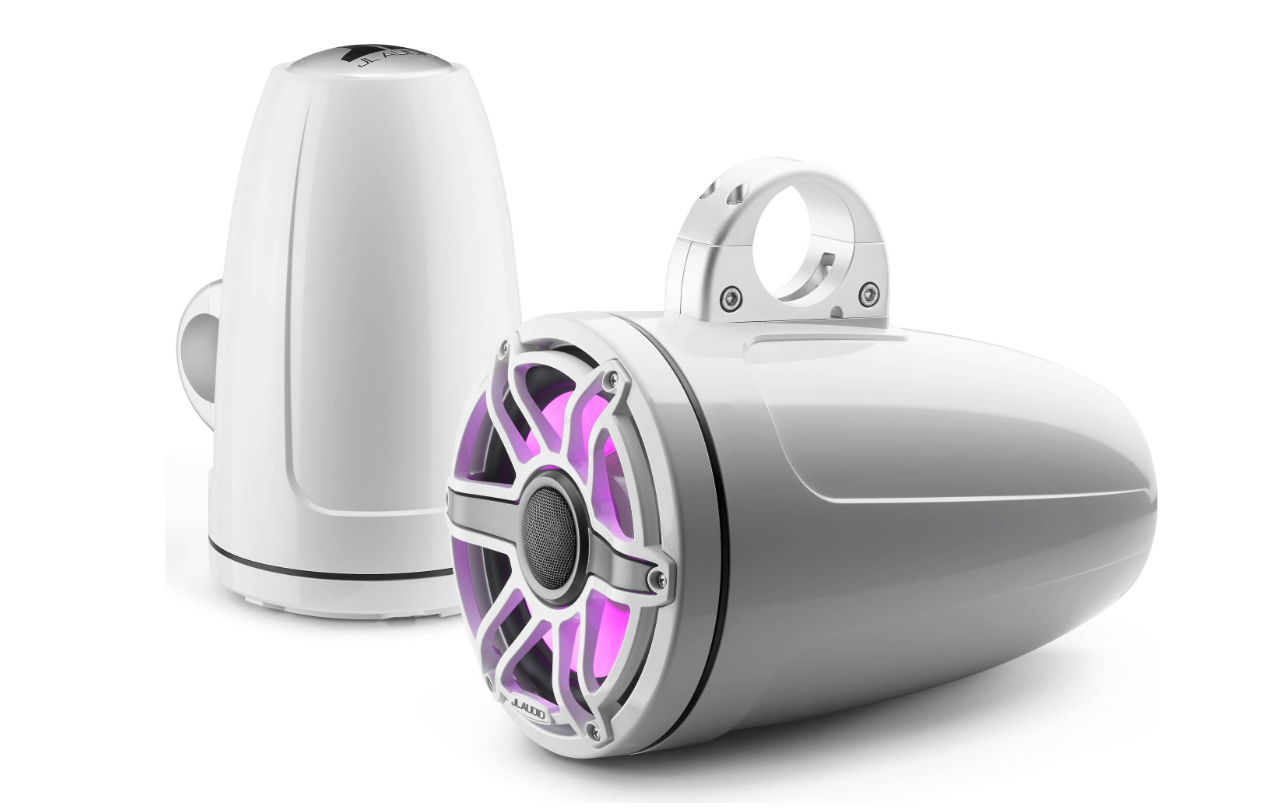 Suncoast Marine and Auto offers JL Audio® M6 Enclosed Tower Speakers 8.8" with LED and White Sport Grille (M6-880ETXv3-Gw-S-GwGw-i)