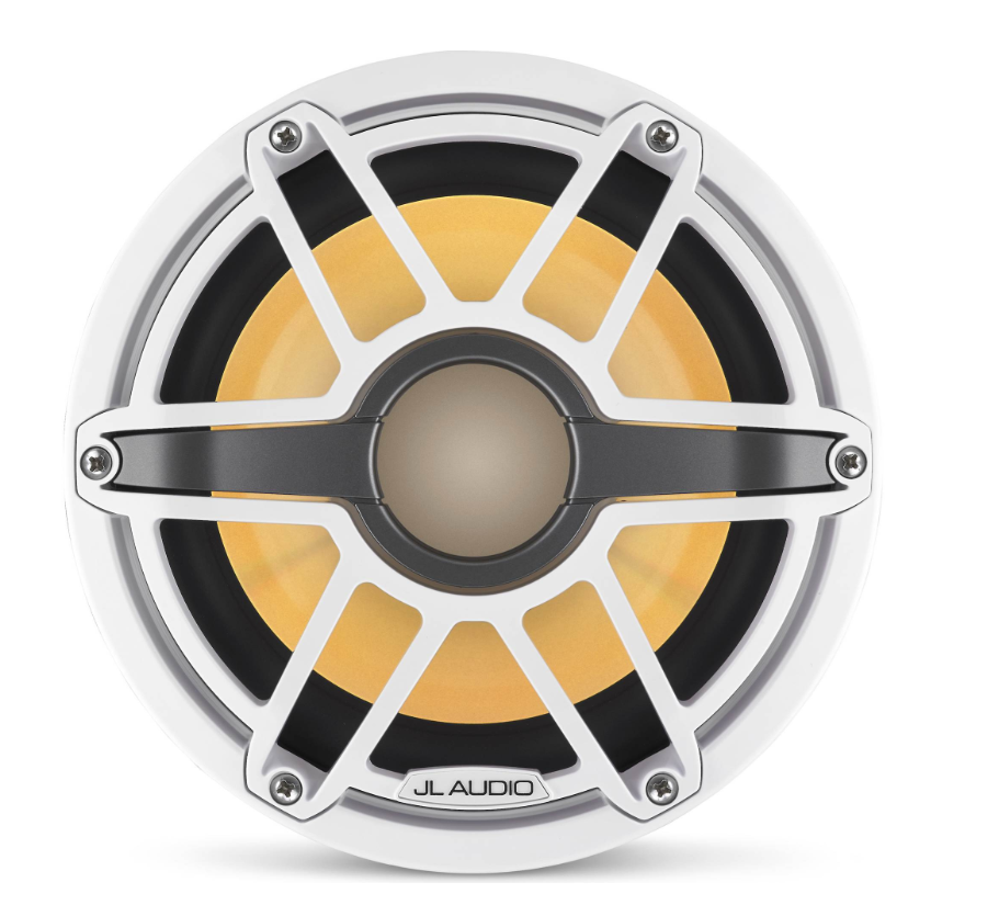 JL Audio M6-8IB-S-GwGw-i-4 M6 Series 8" marine subwoofer with LED light — optimized for free-air applications (Gloss White Sport Grille). MFR # 010-03081-00.