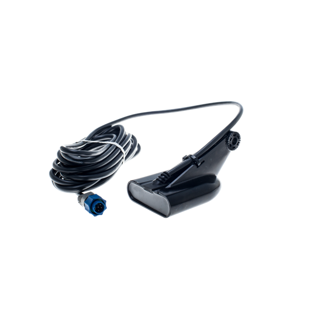 Dual Frequency TM Transducer (HST-DFSBL) (000-0106-77) The HSTDFSBL is a 50/200 kHz transom mount Skimmer transducer with a built-in temp sensor. Transom-mount, dual frequency skimmer.