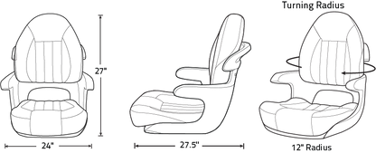 Tempress ProBax Captain’s Series Turning Boat Seat w/ Arms (Model 68352, Charcoal and Gray)