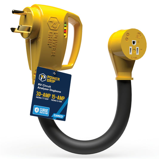 Suncoast Marine and Auto offers Camco Power Grip RV 12" 30Amp Circuit Analyzer Dogbone - Integrated Surge Protection [55461]