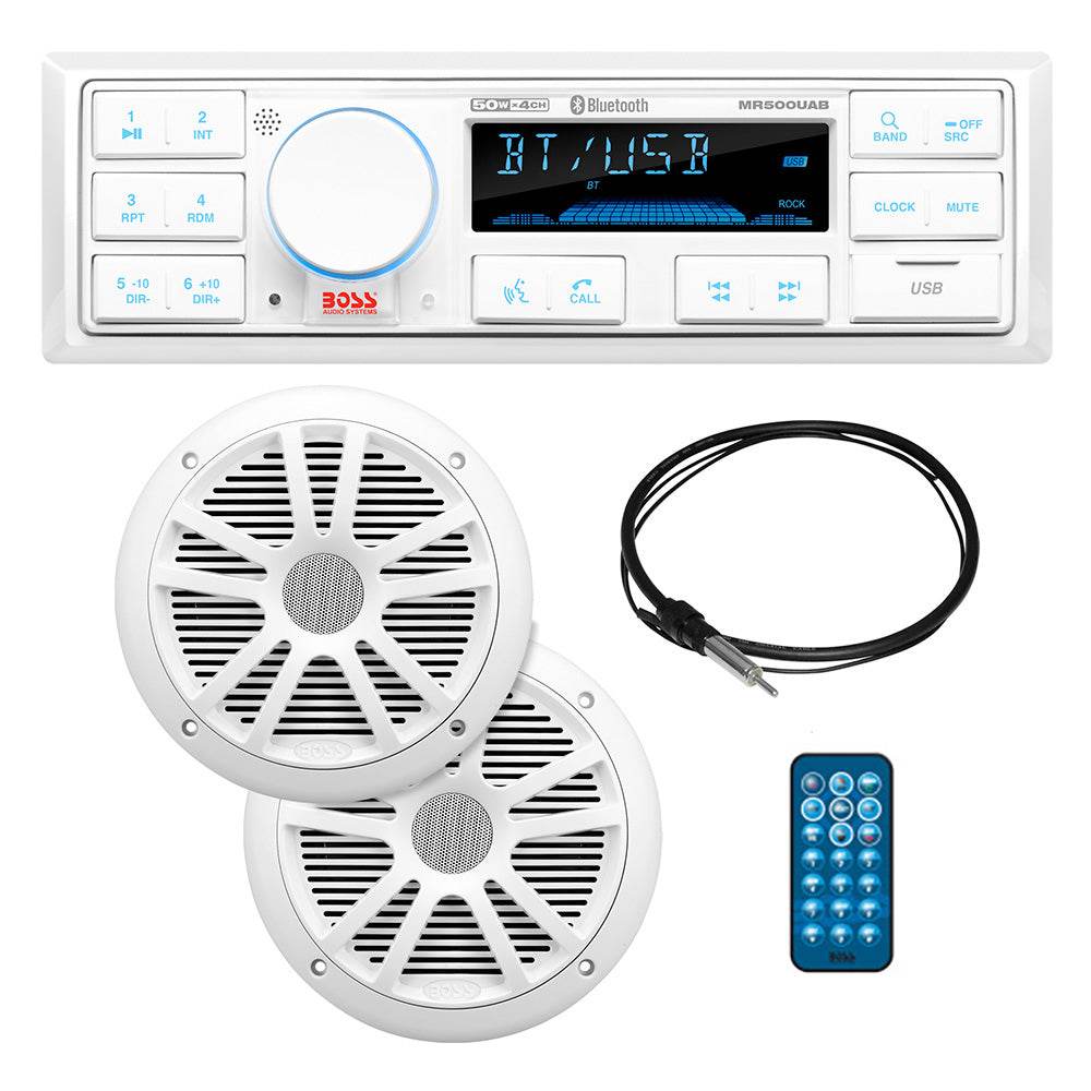Suncoast Marine and Auto offers Boss Audio MCK500WB.6 Kit w/MR500UAB, 2 MR6W Speakers, MRANT10 Antenna, White Remote *Refurbished [CRMCK500WB.6]