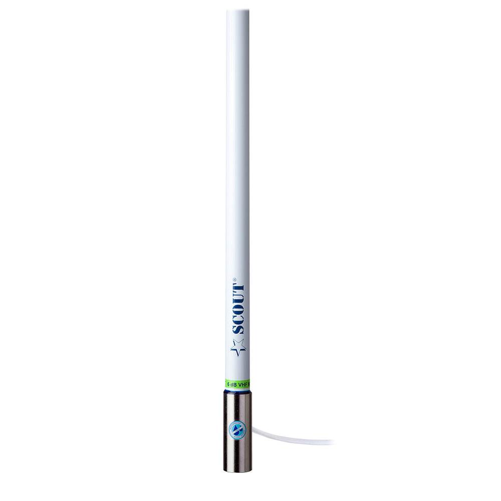 Suncoast Marine and Auto offers Scout 8' White VHF Antenna 6dB Heavy Stainless Steel Ferrule w/6M RG-8x Includes PL-259 Heavy Duty Offshore Antenna KS-43 [PF AN NVHF00020T]