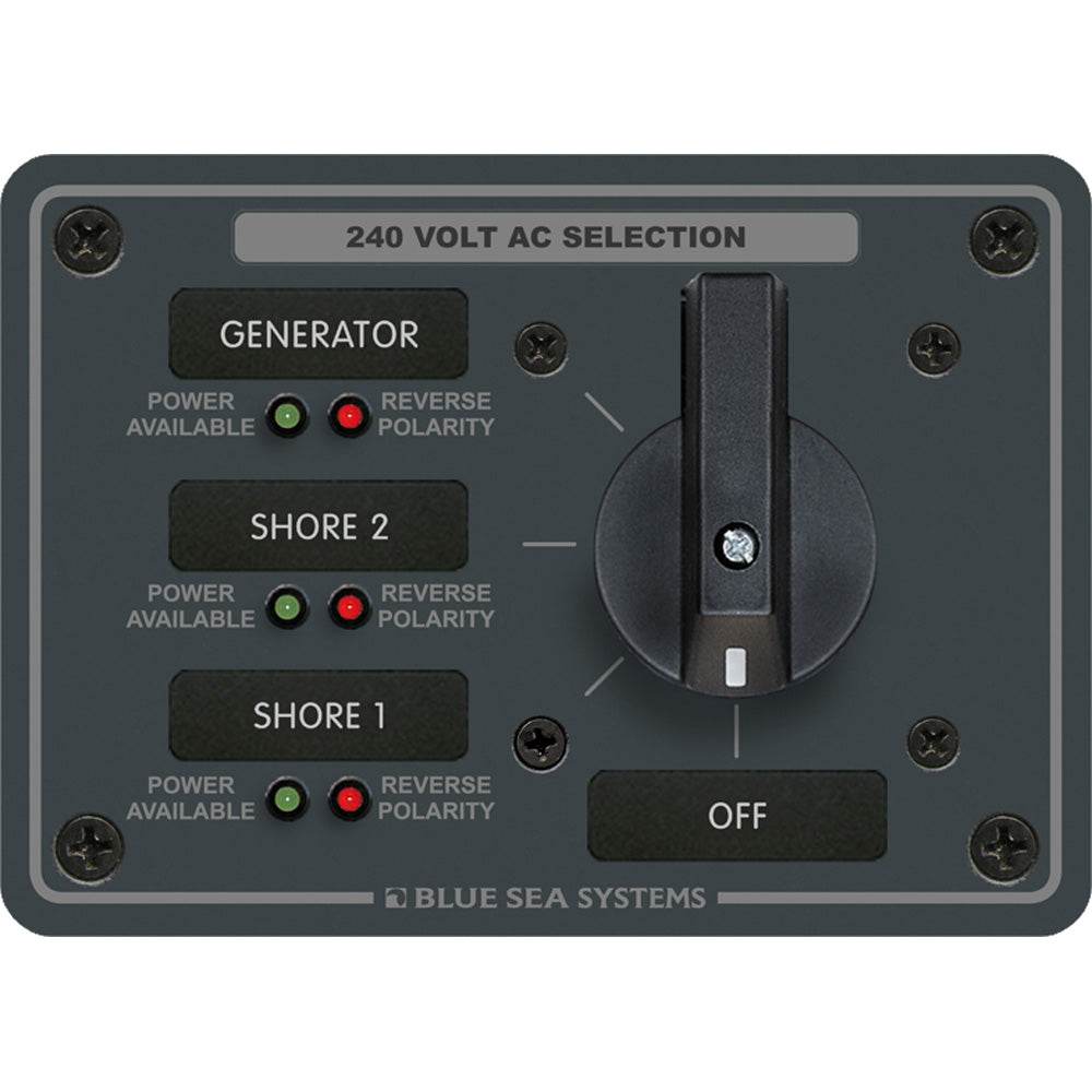 Suncoast Marine and Auto offers Blue Sea 8361 AC Rotary Switch Panel 65 Ampere 3 Positions + OFF, 3 Pole [8361]