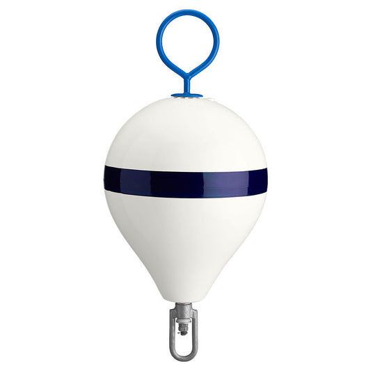 Suncoast Marine and Auto offers Polyform 13.5" CM Mooring Buoy w/Galvanized Iron - White Blue Stripe [CM-2 WHT W/STR]