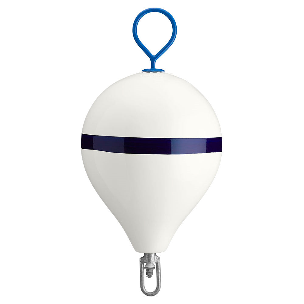 Suncoast Marine and Auto offers Polyform 17" CM Mooring Buoy w/Galvanized Iron - White Blue Stripe [CM-3 WHITE W/STRIP]