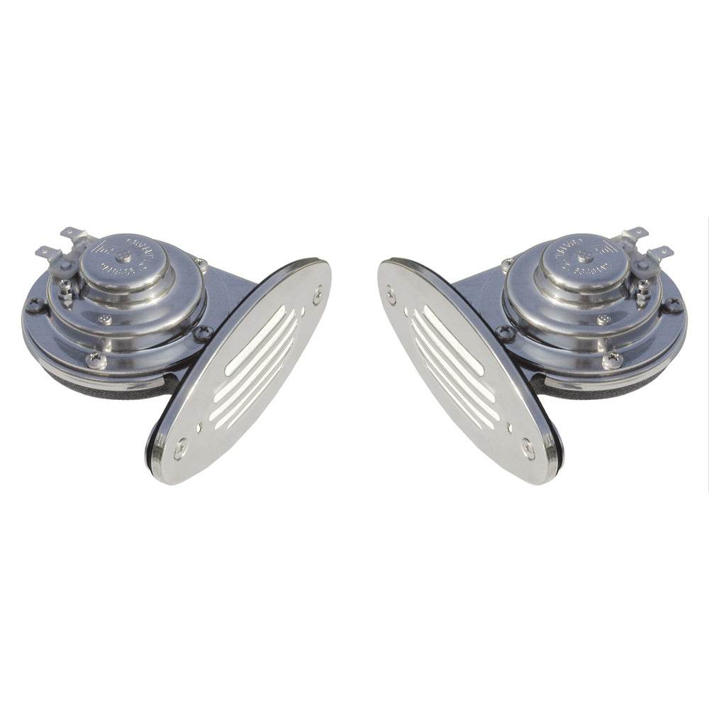 Suncoast Marine and Auto offers Schmitt Marine Mini Stainless Steel Dual Drop-In Horn w/Stainless Steel Grills High Low Pitch [10055]