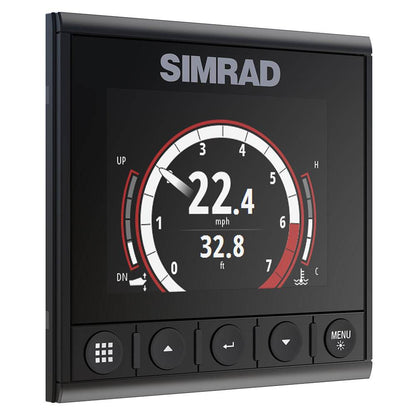 Suncoast Marine and Auto offers Simrad IS42 Smart Instrument Digital Display [000-13285-001] The IS42 displays wind, speed, depth, engine data, and AIS. It has a color screen, waterproof controls, and easy installation with single cable.