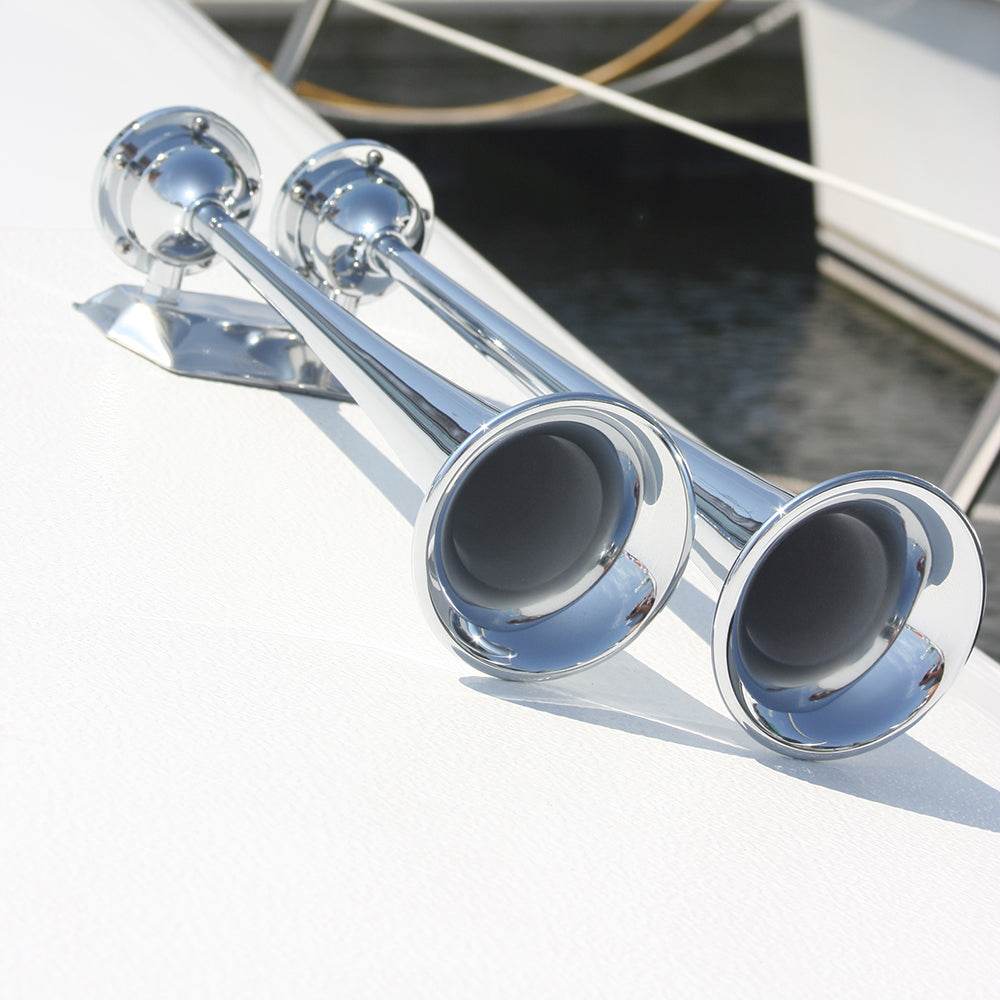 Marinco 24V Chrome Plated Dual Trumpet Air Horn [10624] - Suncoast Marine & Auto Supply 