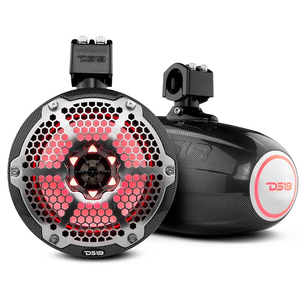 Suncoast Marine and Auto offers DS18 X Series HYDRO 8" Wakeboard Pod Tower Speaker w/RGB LED Light - 425W - Black Carbon Fiber [CF-X8TP]