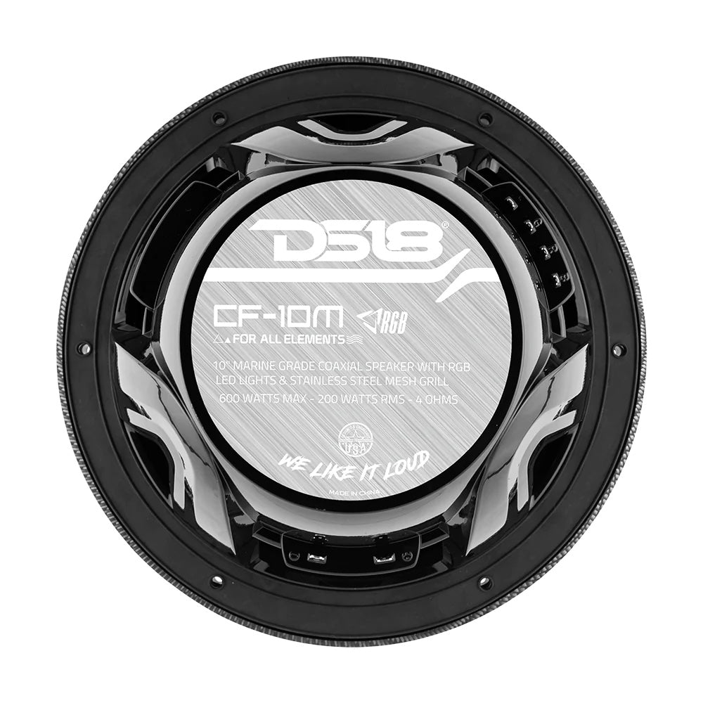 Suncoast Marine Supply offers DS18 HYDRO CF-10M 10" 2-Way Marine Coaxial Speakers with RGB