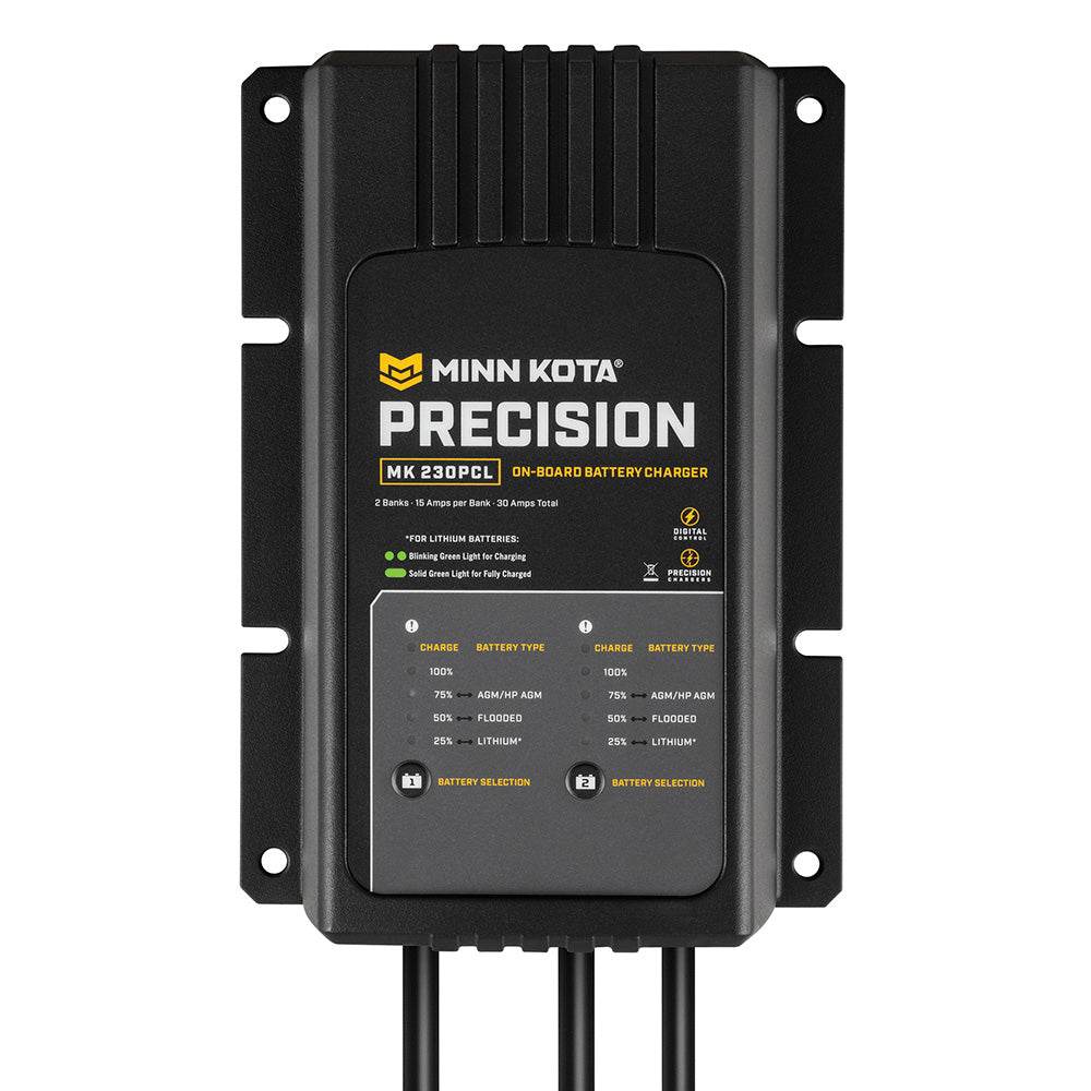 Suncoast Marine Supply offers Minn Kota On-Board Precision Charger MK-230 PCL 2 Bank x 15 AMP LI Optimized Charger (1832304)