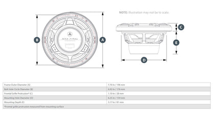 Suncoast offers JL Audio 7.7" Marine Coaxial Speakers, White Sport Grilles with RGB LED Lighting (M3-770X-S-Gw-i) (010-03069-00) dimensions