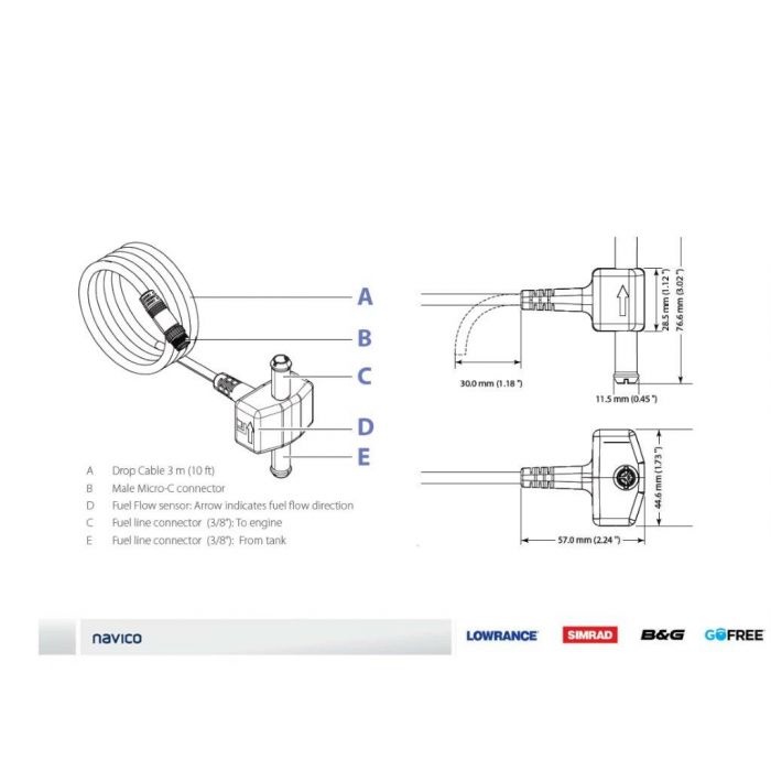 Lowrance Fuel Flow Sensor w/10' Cable & T-Connector [000-11517-001] Designed for gasoline engines, this precision sensor tracks every drop of fuel used so you can maximize performance, extend range, and reduce costs on every trip.