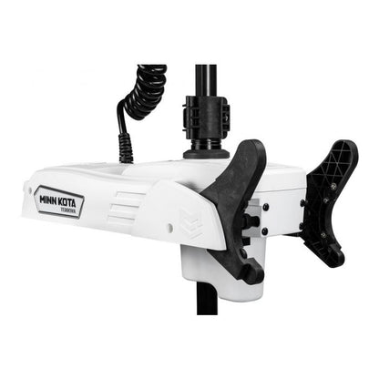 Minn Kota Riptide Terrova Quest 90/115 87-inch white saltwater trolling motor on boat bow