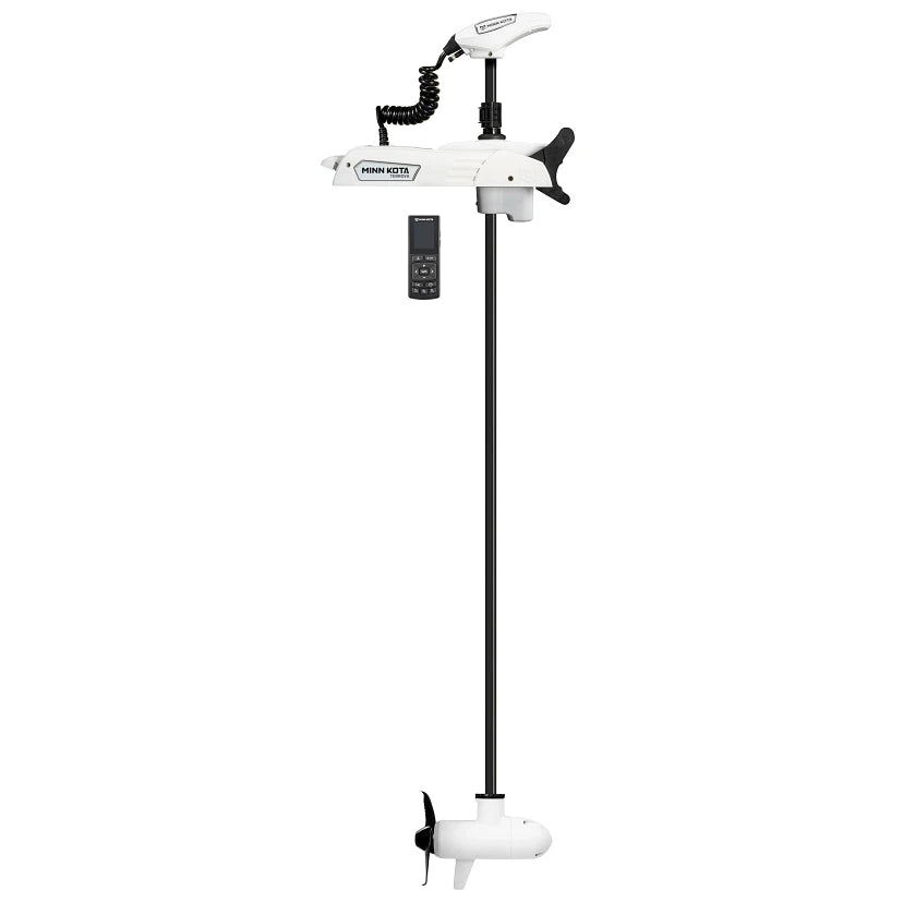 Minn Kota Riptide Terrova Quest 90/115 87-inch white saltwater trolling motor on boat bow