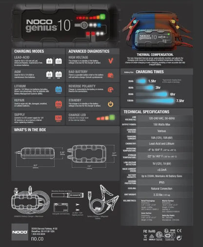 Suncoast Marine and Auto offers NOCO Genius Automatic Portable Battery Charger 10 Amp, 6V/12V GENIUS10