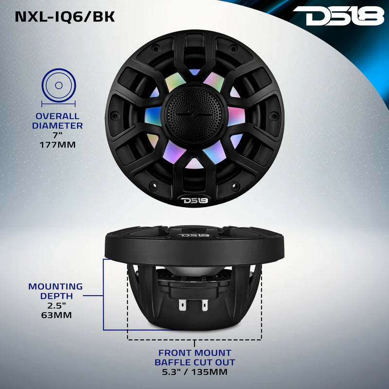 Suncoast Marine Supply offers DS18 NXL-IQ6/BK 6.5" 2-Way Marine Speakers w/ RGB LED