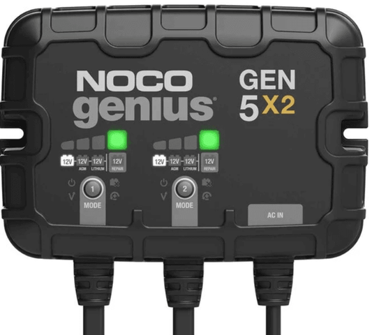 NOCO Genius 12V Onboard Waterproof Marine Battery Charger, 10 Amp, 2-Bank GEN5X2 - Suncoast Marine & Auto Supply 