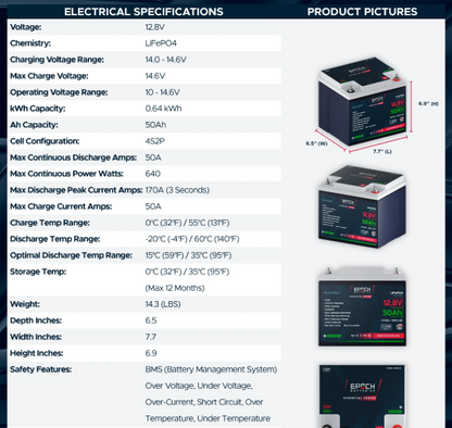 Suncoast Marine and Auto offers Epoch Battery 12V 50Ah Essential Series - Bluetooth LiFePO4 (1250A-ES)