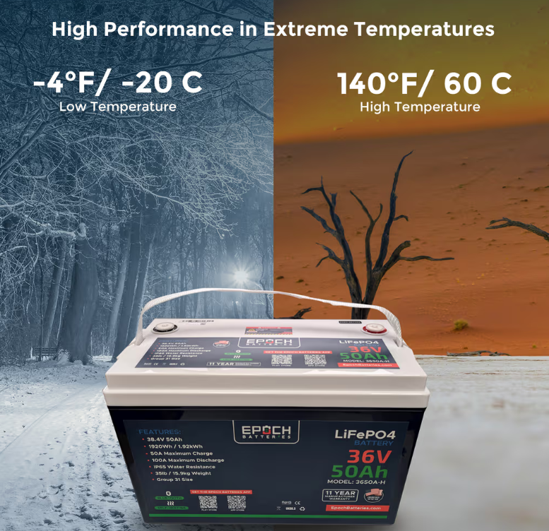 Suncoast Marine and Auto offers Epoch Battery 36V 50Ah Essential Series - Bluetooth & Heated LiFePO4 (3650A-H)