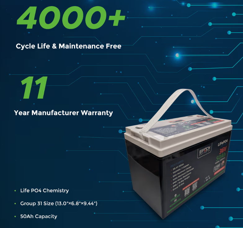 Suncoast Marine and Auto offers Epoch Battery 36V 50Ah Essential Series - Bluetooth & Heated LiFePO4 (3650A-H)