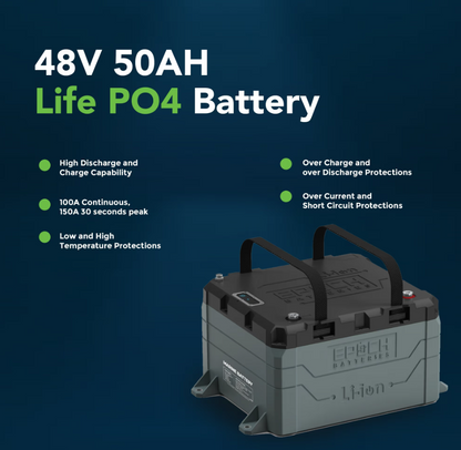 Suncoast Marine and Auto offers Epoch Battery 48V 50Ah LiFePO4 Lithium Battery - Bluetooth, Heating, Waterproof (B4850A)